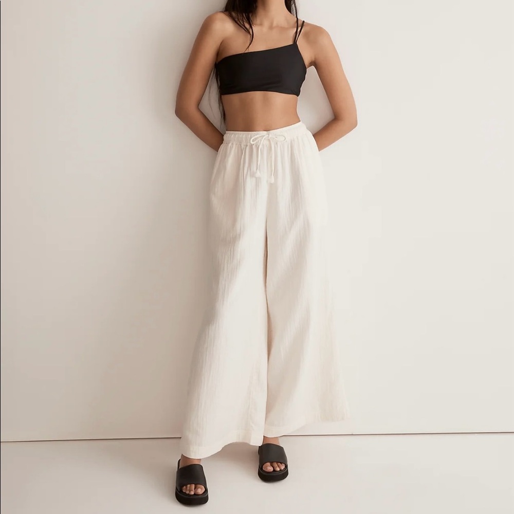 Madewell Cream Wide-Leg Drawstring Pants